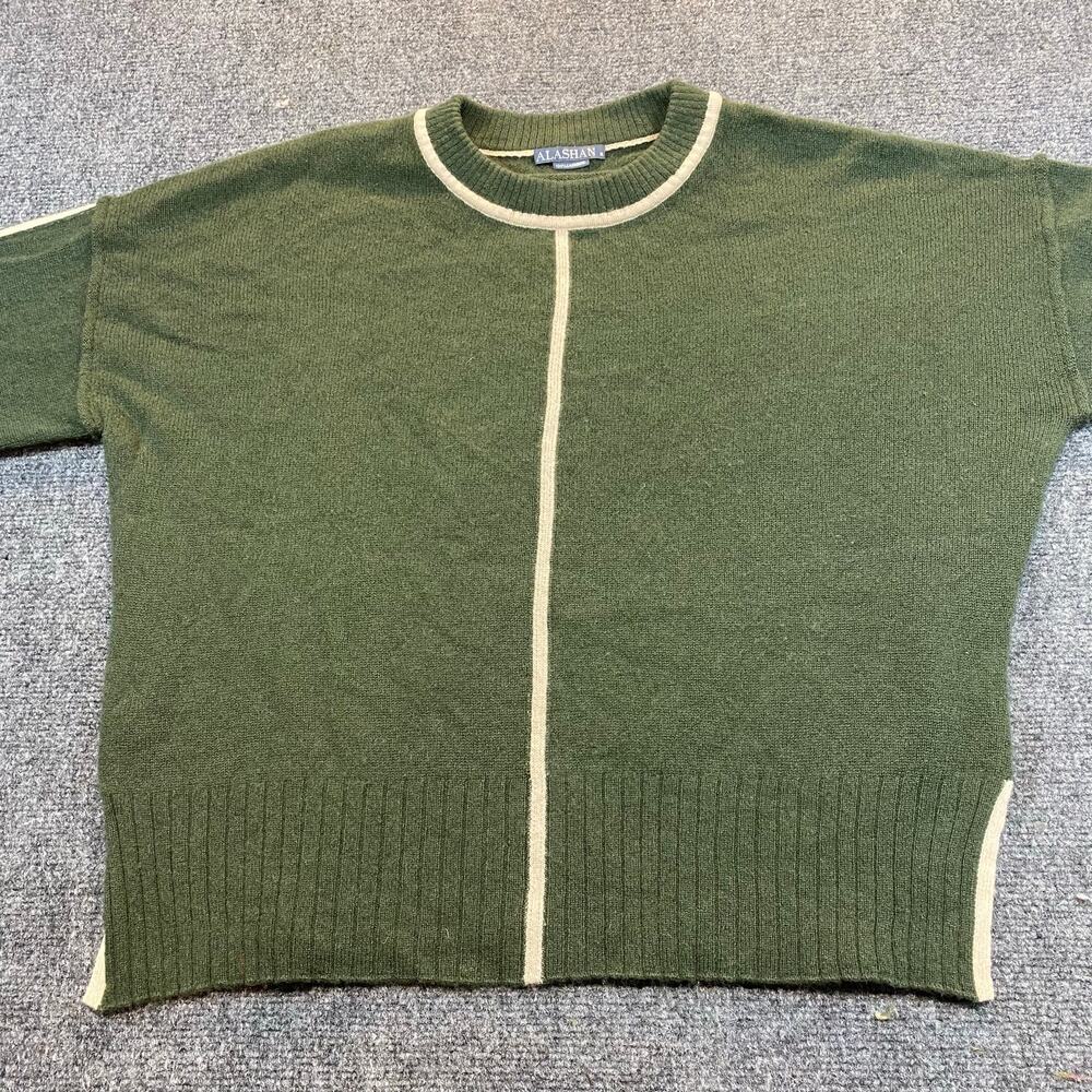 Alashan 100% Cashmere Womens Olive Green Long Sleeve Crew Neck Sweater XL